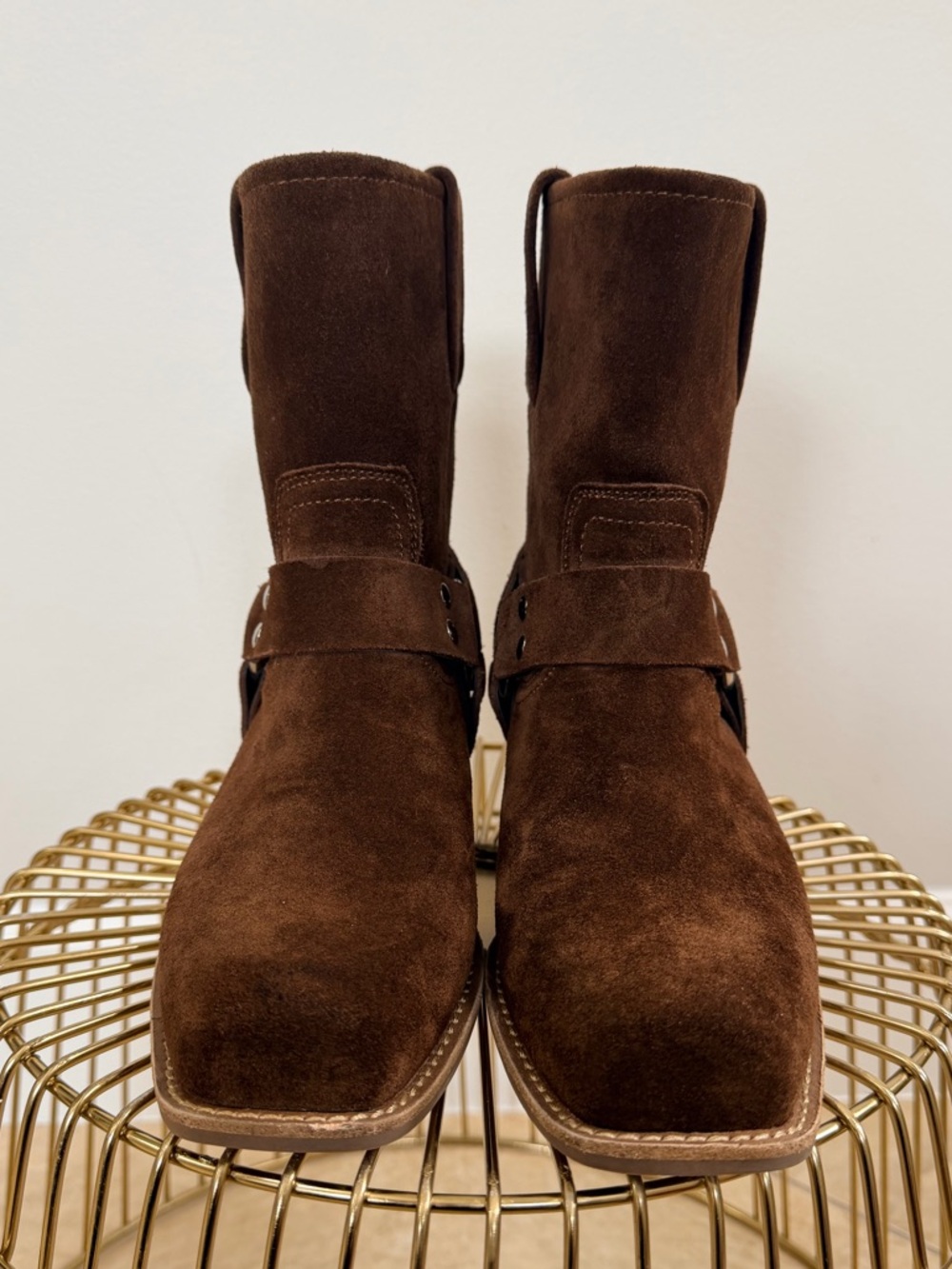 Jeffrey Campbell Brown Suede Harness Ankle Boots Size 8 Western Moto Boot
